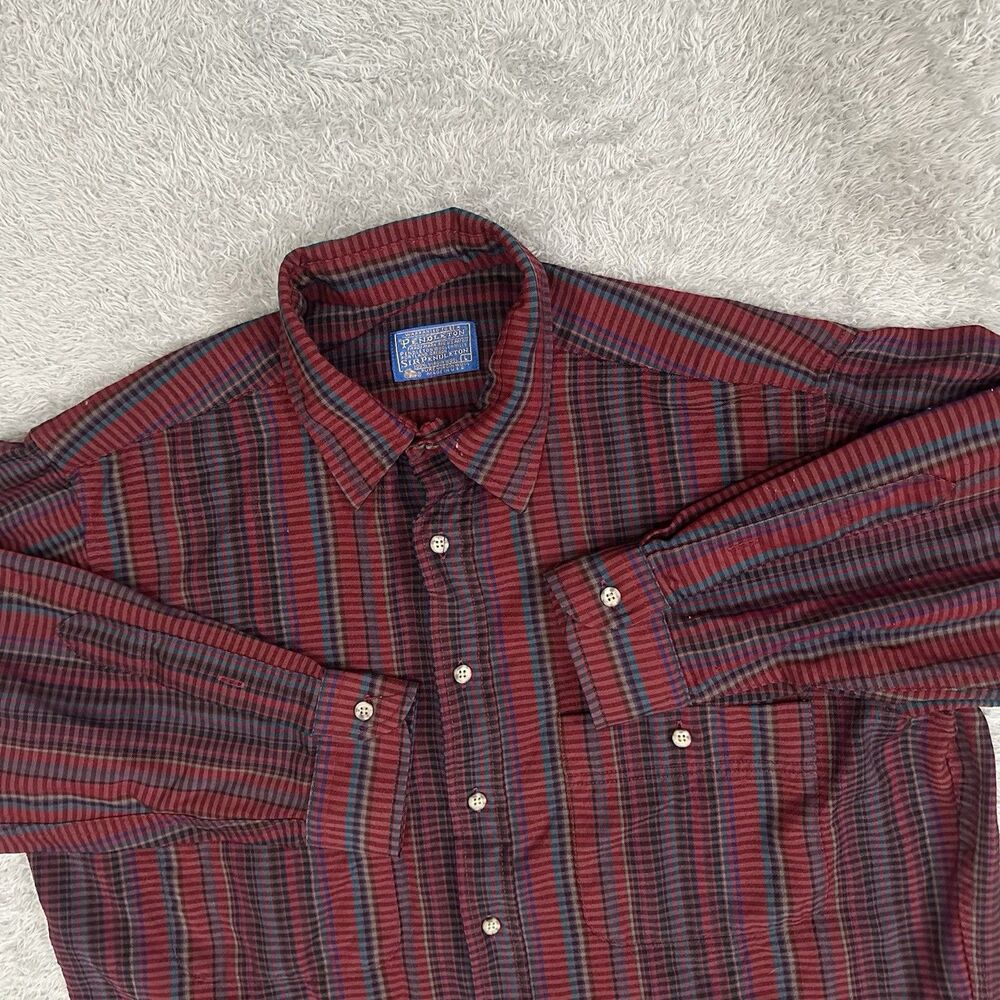 VTG Sir Pendleton Wool Button Shirt Hombre Shadow Plaid Men’s L Red USA Made